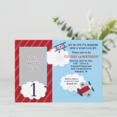 Vliegtuig Little Aviator Red & Navy Foto Birthday Kaart (Staand voorkant)