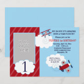 Vliegtuig Little Aviator Red & Navy Foto Birthday Kaart (Voorkant / Achterkant)