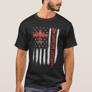Vliegtuig Mechanic American Flag Plane Aviation Te T-shirt