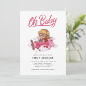 Vliegtuig Meisje Baby shower Uitnodiging (Staand voorkant)