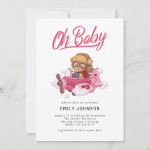 Vliegtuig Meisje Baby shower Uitnodiging