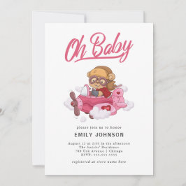 Vliegtuig Meisje Baby shower Uitnodiging