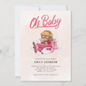 Vliegtuig Meisje Baby shower Uitnodiging (Voorkant)