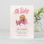 Vliegtuig Meisje Baby shower Uitnodiging (Staand voorkant)