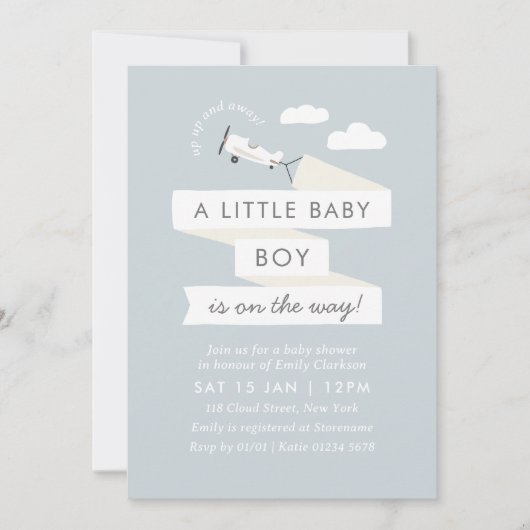 vliegtuig met banner Baby shower uitnodigen Kaart (Voorkant)