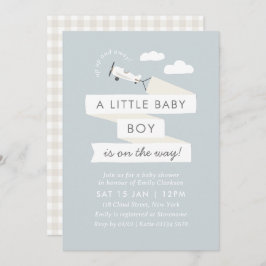  vliegtuig met banner Baby shower uitnodigen Kaart