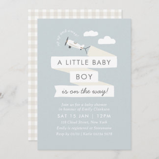  vliegtuig met banner Baby shower uitnodigen Kaart