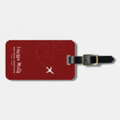 Vliegtuig met gestippelde route donkerrood bagagelabel (Voorkant horizontaal)