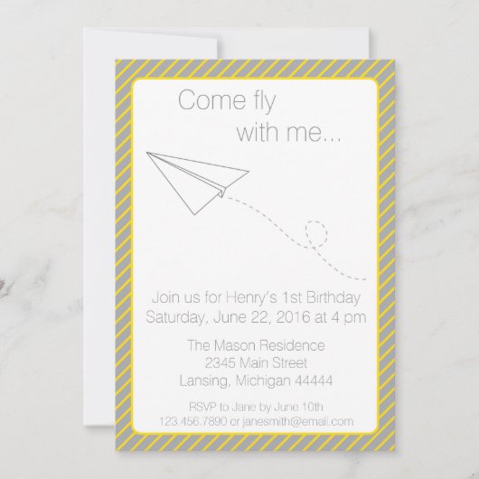 Vliegtuig met grijs geel gestreept papier, zaterda kaart (Voorkant)