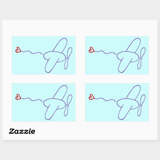 Vliegtuig met hart rechthoekige sticker (Vel)