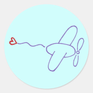 Vliegtuig met hart ronde sticker