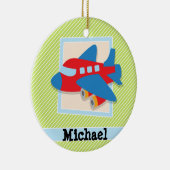 Vliegtuig met lakgroene & witte strepen keramisch ornament (Rechts)