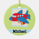 Vliegtuig met lakgroene & witte strepen keramisch ornament (Voorkant)