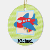 Vliegtuig met lakgroene & witte strepen keramisch ornament (Links)