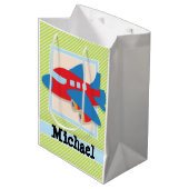 Vliegtuig met lakgroene & witte strepen medium cadeauzakje (Voorkant Gekanteld)