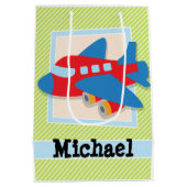 Vliegtuig met lakgroene & witte strepen medium cadeauzakje (Achterkant)