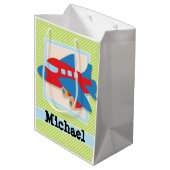 Vliegtuig met lakgroene & witte strepen medium cadeauzakje (Achterkant Gekanteld)