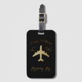 Vliegtuig met naam & Initialen, Golden Travel Bagagelabel (Voorkant (verticaal))