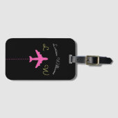 Vliegtuig met naam & initialen Roze Reizen Bagagelabel (Voorkant (horizontaal))