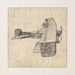 Vliegtuig met ouderdomsvlieger sjaal<br><div class="desc">Een klassieke ouderwetse illustratie van een vliegtuig met een beige-tan-stijl  achtergrond van scriptpapier.</div>