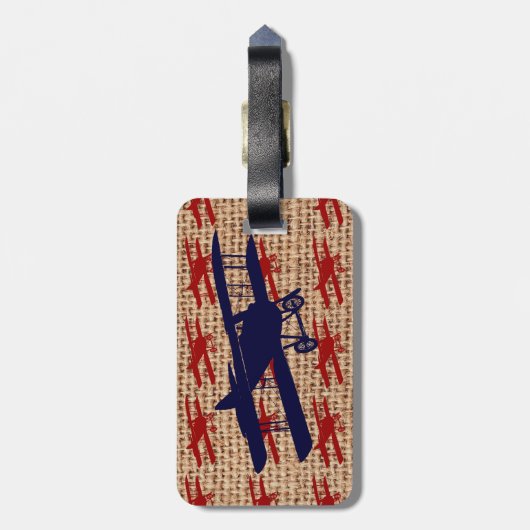 Vliegtuig met  propeller op schoot bagagelabel (Achterkant verticaal)