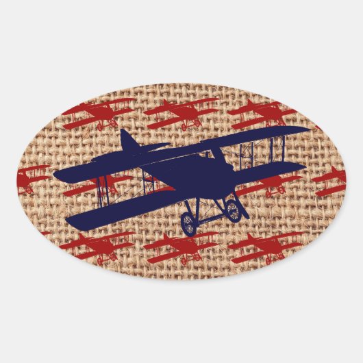 Vliegtuig met propeller op schoot ovale sticker (Voorkant)