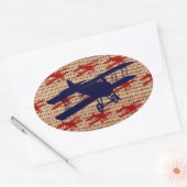 Vliegtuig met propeller op schoot ovale sticker (Envelop)