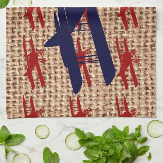 Vliegtuig met propeller op schoot theedoek (Gevouwen)