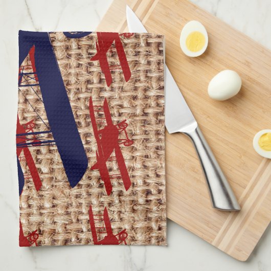 Vliegtuig met propeller op schoot theedoek (Quarter Fold)