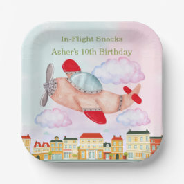 Vliegtuig met stadsgezicht In-Flight Snacks Verjaa Papieren Bordje