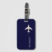 Vliegtuig met stippellijn donkerblauw bagagelabel (Voorkant (verticaal))
