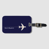 Vliegtuig met stippellijn donkerblauw bagagelabel (Voorkant (horizontaal))