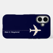 Vliegtuig met stippellijn op donkerblauw Case-Mate iPhone case (Achterkant (horizontaal))