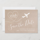 Vliegtuig Monogram Kraft Destination Wedding Save The Date (Voorkant)