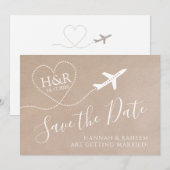 Vliegtuig Monogram Kraft Destination Wedding Save The Date (Voorkant / Achterkant)