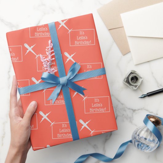 Vliegtuig & Naam Vlag, Custom Kids Verjaardag Sina Cadeaupapier (Geschenken)