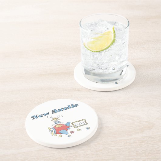 Vliegtuig nieuwe tante van jongen T-shirts en gesc Zandsteen Onderzetter (Zijkant)