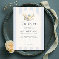 Vliegtuig Oh Jongen Blauw Gestreepte Baby Shower