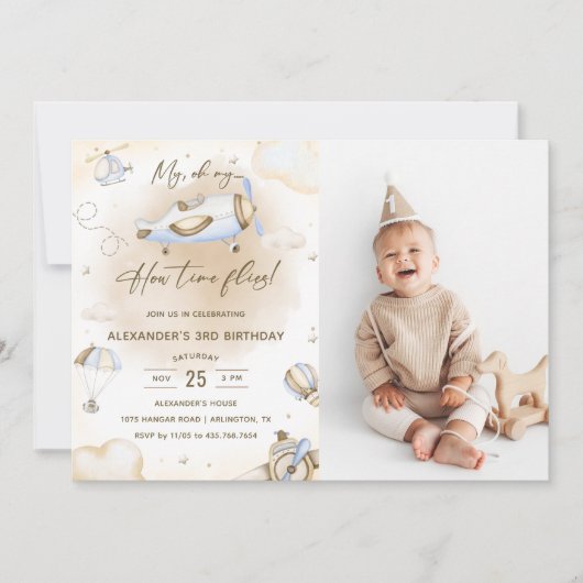 Vliegtuig Oh My Time Flies Reis Verjaardag Foto Kaart (Voorkant)