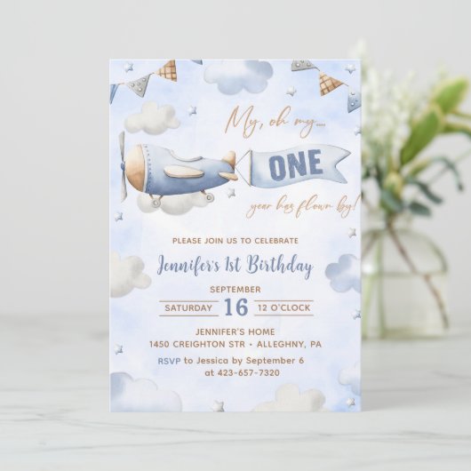 Vliegtuig Oh My Time vliegt Reis 1e verjaardag Kaart (Staand voorkant)