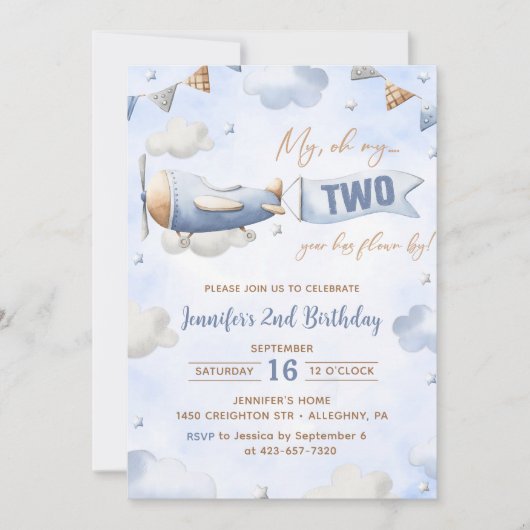 Vliegtuig Oh My Time vliegt Reis 2e verjaardag Kaart (Voorkant)
