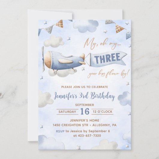 Vliegtuig Oh My Time vliegt Reis 3e verjaardag Kaart (Voorkant)