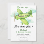 Vliegtuig Oh My Time vliegt Reis Eerste Verjaardag Kaart (Voorkant)