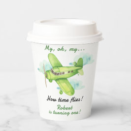 Vliegtuig Oh My Time vliegt Reis Eerste Verjaardag Papieren Bekers