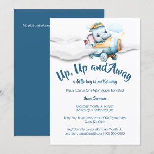 Vliegtuig olifant baby shower jongens blauwe safar kaart