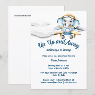 Vliegtuig olifant baby shower jongens piloot vlieg kaart