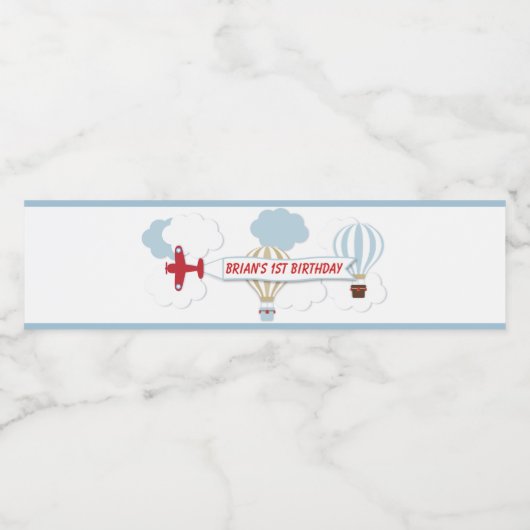 Vliegtuig/omhoog en weg wateretiket waterfles etiket (Enkel label)