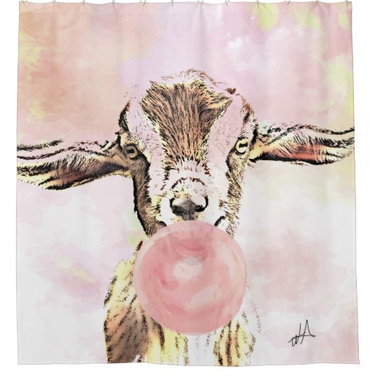 Vliegtuig oorkont blaubels van geit met bubblegum douchegordijn (Voorkant)