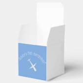 Vliegtuig op blauw gepersonaliseerd bedankdoosjes (Geopend)