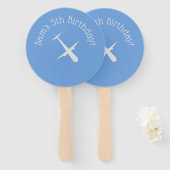 Vliegtuig op blauw gepersonaliseerd handwaaier (Voorkant en achterkant)